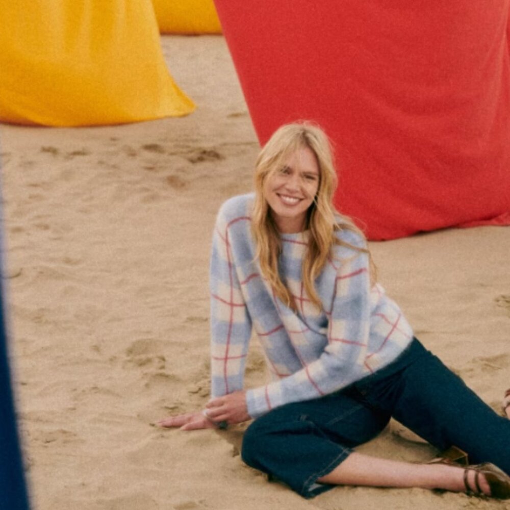 sezane - victoria sweater blue red ecru